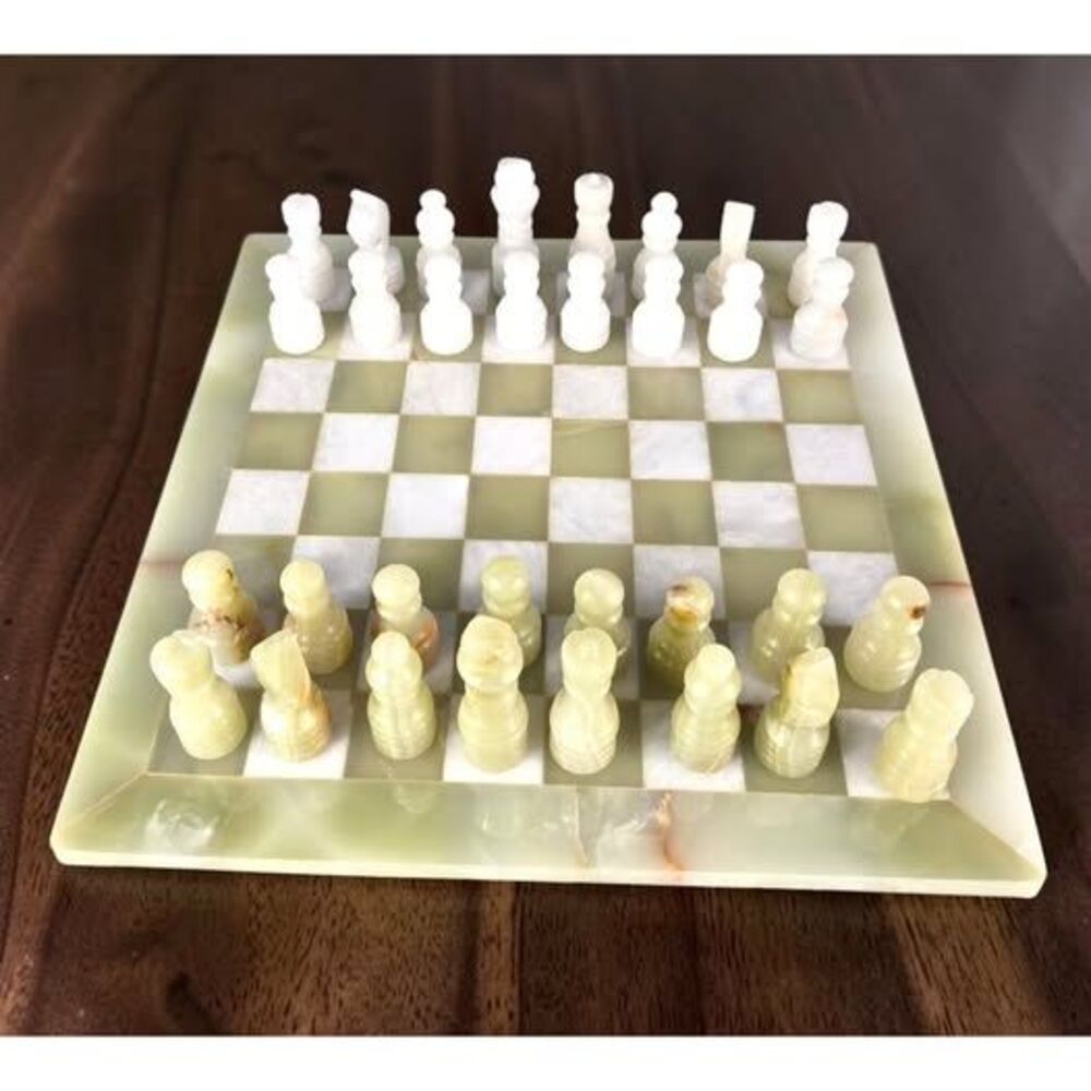 Green Onyx Marble Chess Set witGh gift storage case, 12" chess board & pieces